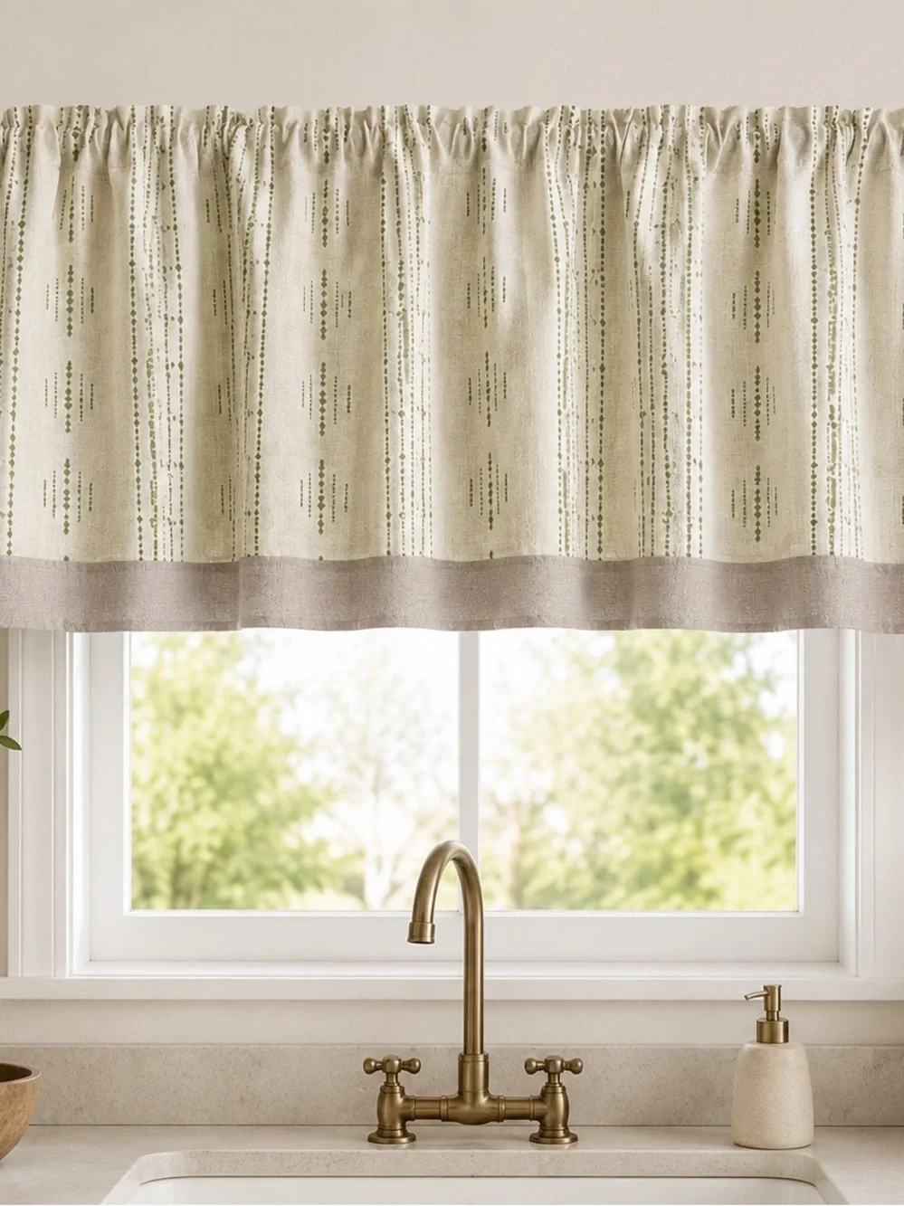 JINCHAN Linen Blend Blackout Valance 50x18 Green Beige Rod Pocket NWT